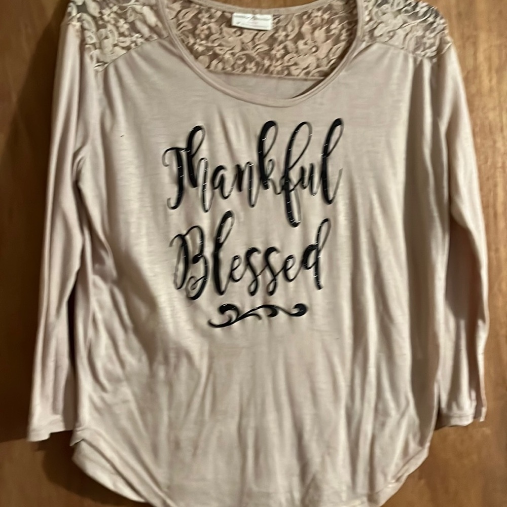 Thankful, blessed, three-quarter sleeve tee